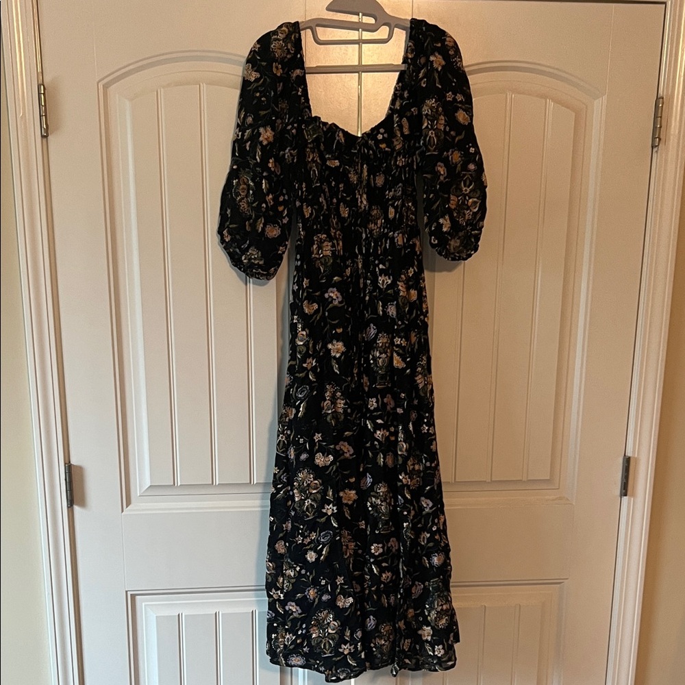 Free People Black Floral Long Sleeve Dress